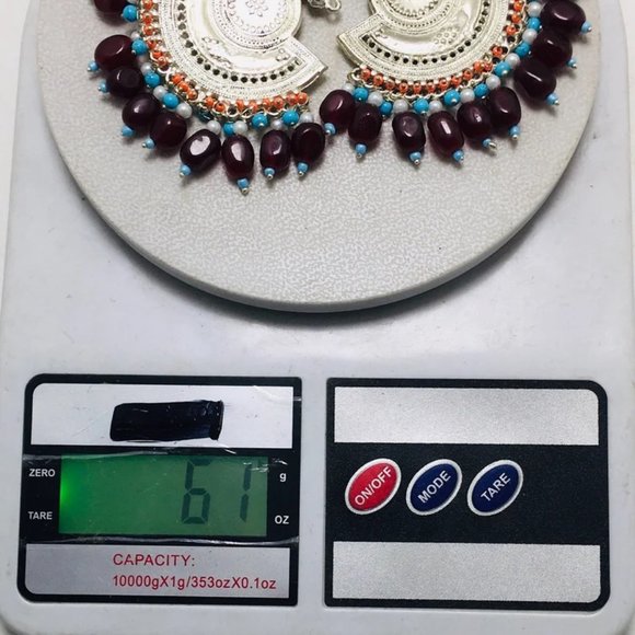 Silver Kuchi Earrings With Multicolor Beads and Stones,Tribal Boho - Picture 8 of 8